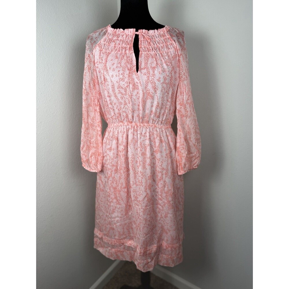 Diane von Furstenberg Silk Pink Coral Print Peasant Dress Size 4